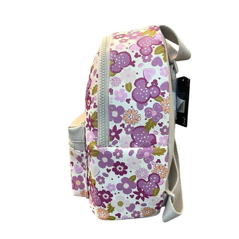 Disney Pink Floral Mini Backpack Mickey Mouse Ears Print Hearts Bioworld NWT - Picture 4 of 7
